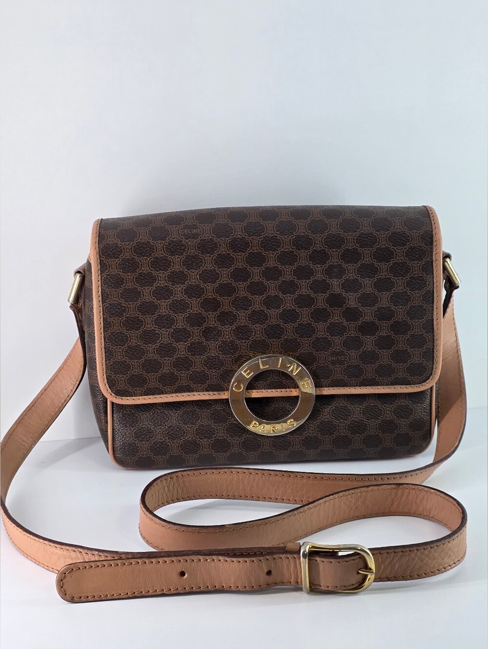 CELINE Vintage Macadam Crossbody Bag W/ Gold Hardware